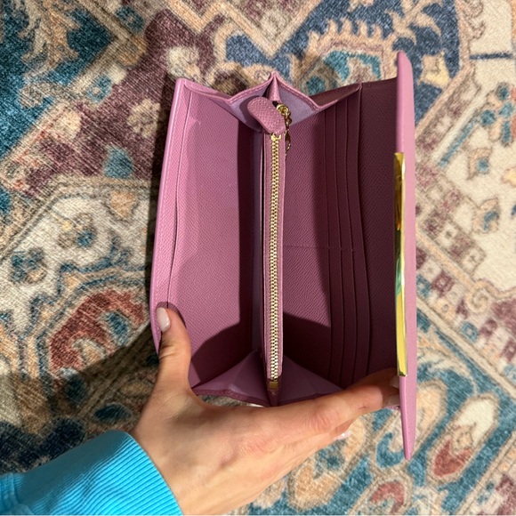 • FERRAGAMO • Gancini Lock Wallet Violet Purple Card Holder Gold - Picture 4 of 6